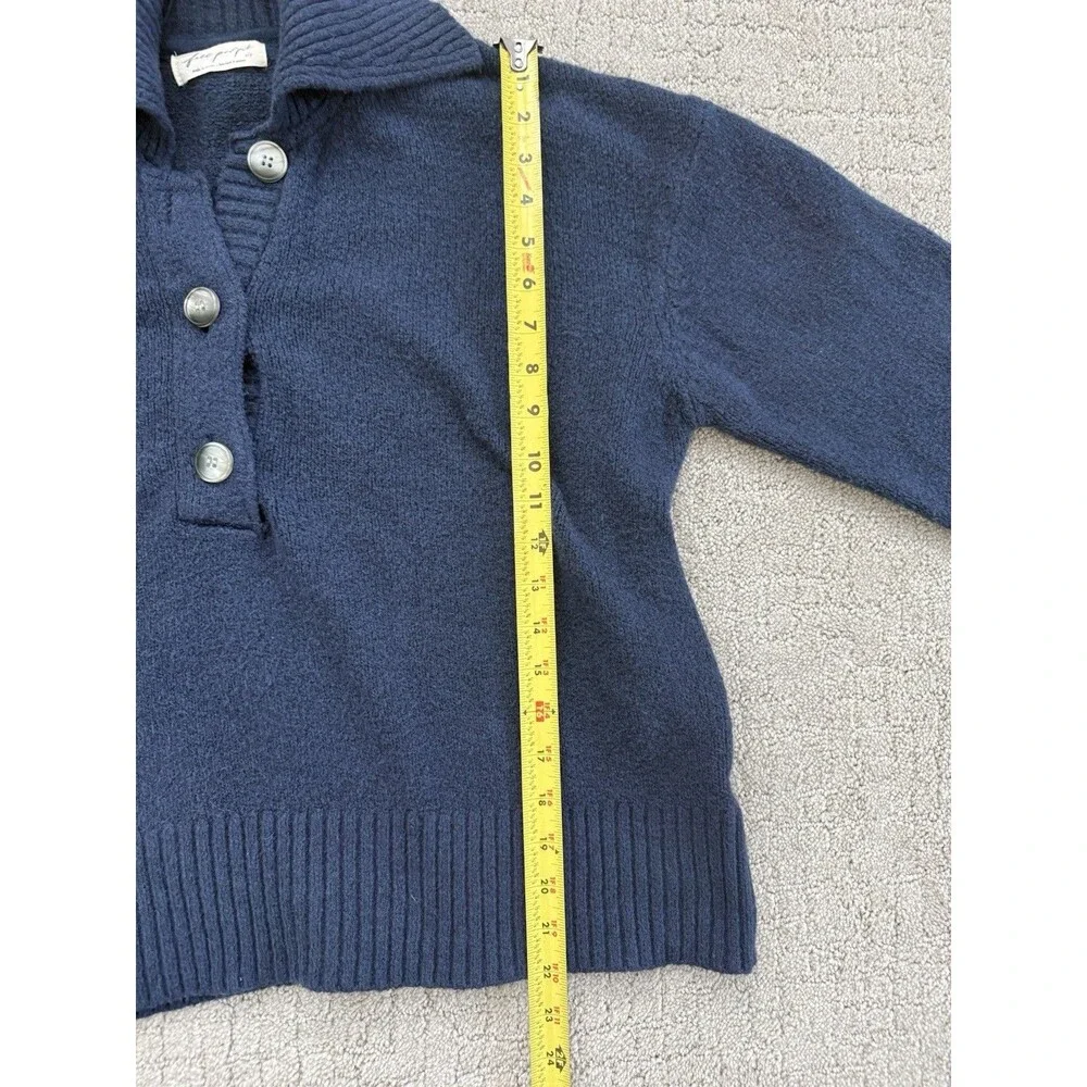 Free People Trading Up Polo Sweater S Navy Chunky Preppy Collared Relaxed Knit